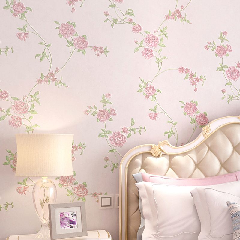 Girly Roses and Dense Flower Patterns Stain-Resistant Non-Pasted Wallpaper, 31'L x 21"W