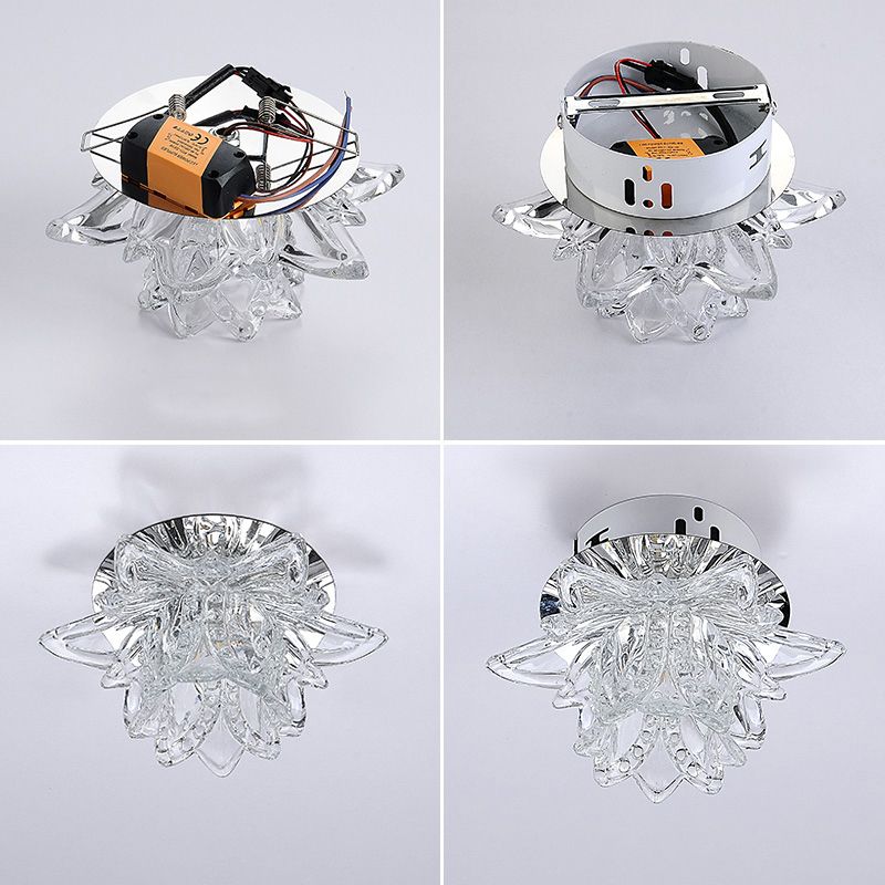 Contemporary Lotus Blossom Ceiling Flush Light Clear Crystal Corridor LED Flush Mount Fixture