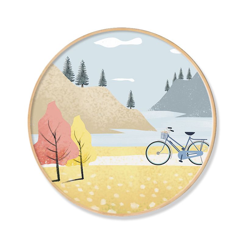 Vehicle in Forest Wall Decor Scandinavian Textured Canvas Print in Soft Color for Bedroom