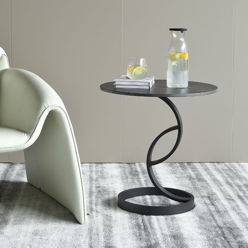 Round Black and White Stone Coffee Table Pedestal 1 Single Cocktail Table