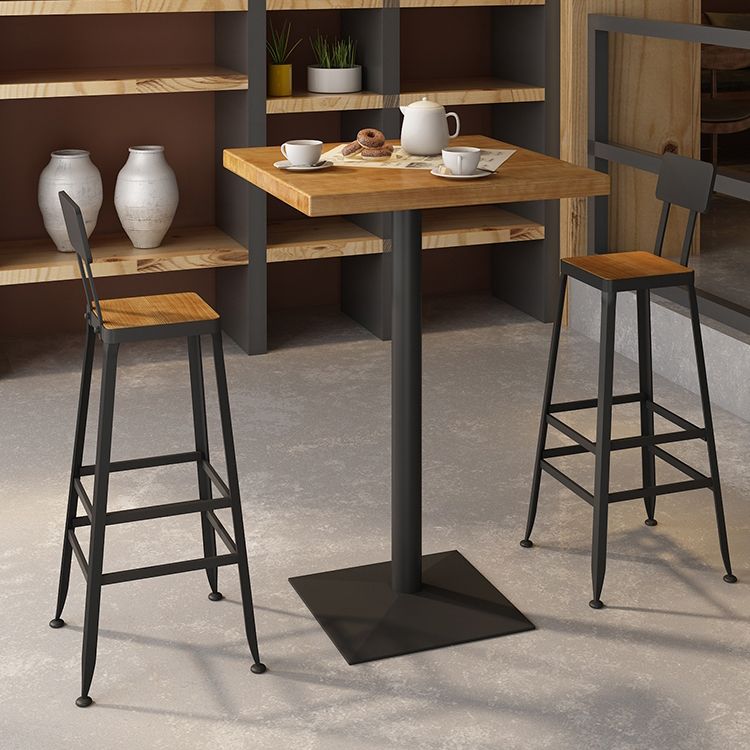 Indoor Industrial Bar Dining Table Square Metal and Wood Bar Table