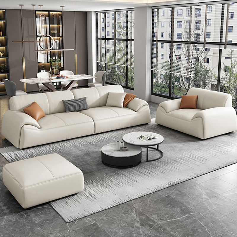Glam Leather Sofa with Bolster Pillows Seating for Living Room