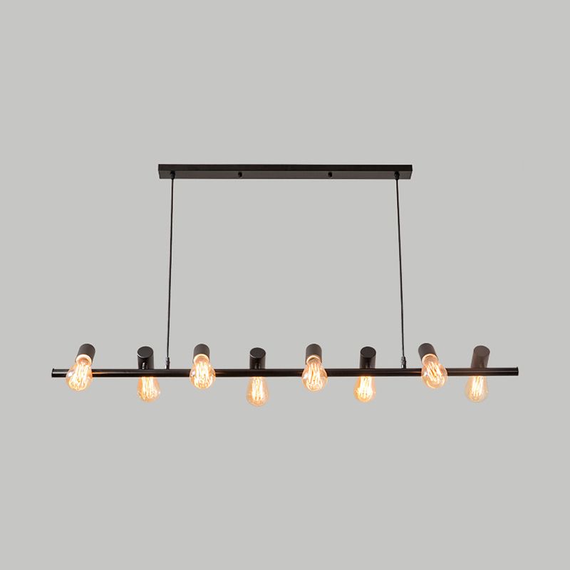 Metal Linear Pendant Lighting Industrial Island Light Fixtures in Black for Restaurant