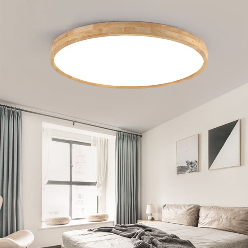 Round Shape Ceiling Lamp Wooden LED Ceiling Mount Light with Acrylic Shade for Bedroom