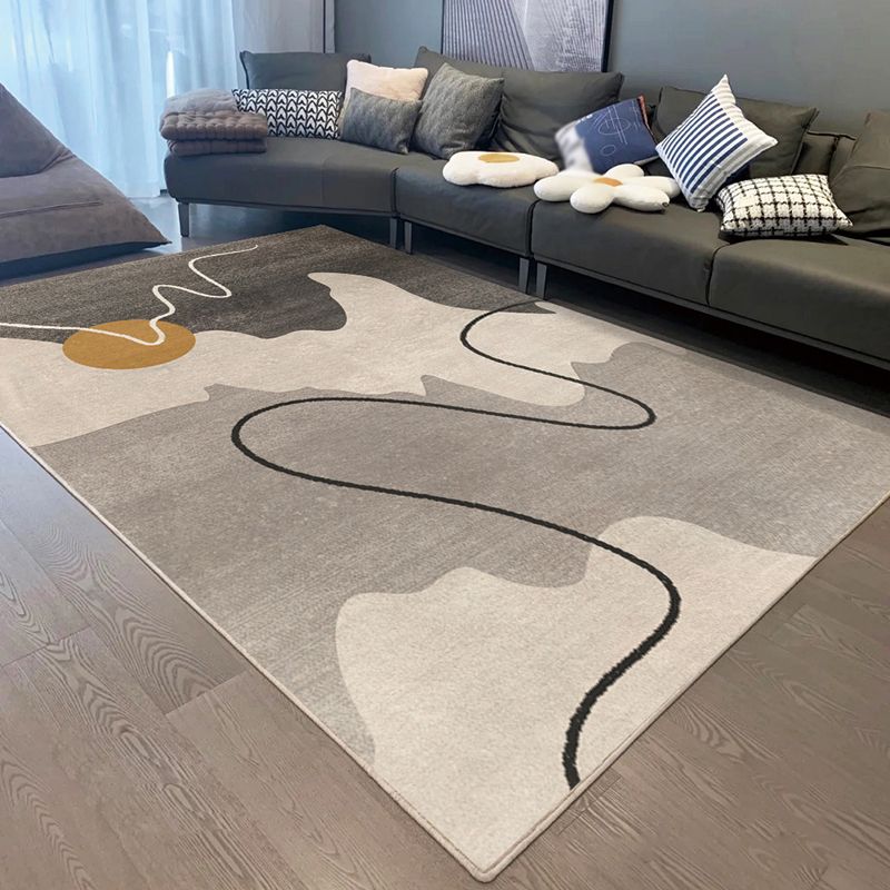 Apricot Tone Abstract Lines Rug Polyester Simple Carpet Non-Slip Backing Indoor Rug for Home Decor