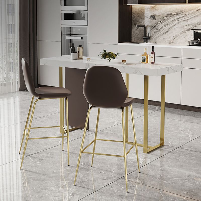 1/2/3 Pieces White Bar Set Glam Stone Top Pub Table with Brown Upholstered Stools