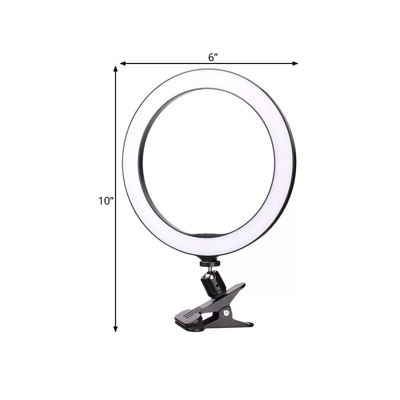 Clip de cercle contemporain sur le support de téléphone mobile Vanity Metal Mobile LED PORTABLE LEMPLE EN NOIR, 6 "/ 8" DIA