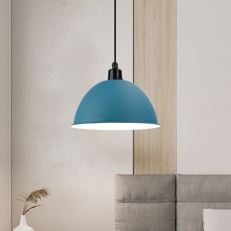 Metal Black/Gray Suspension Lamp Dome Shade 1 Bulb Industrial Style Pendant Light for Dining Room, 12"/14" W