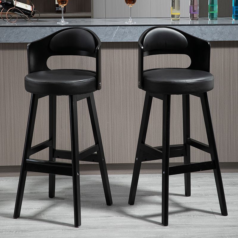 Taburetes de bar de madera industriales para interiores de cuero con asiento redondo