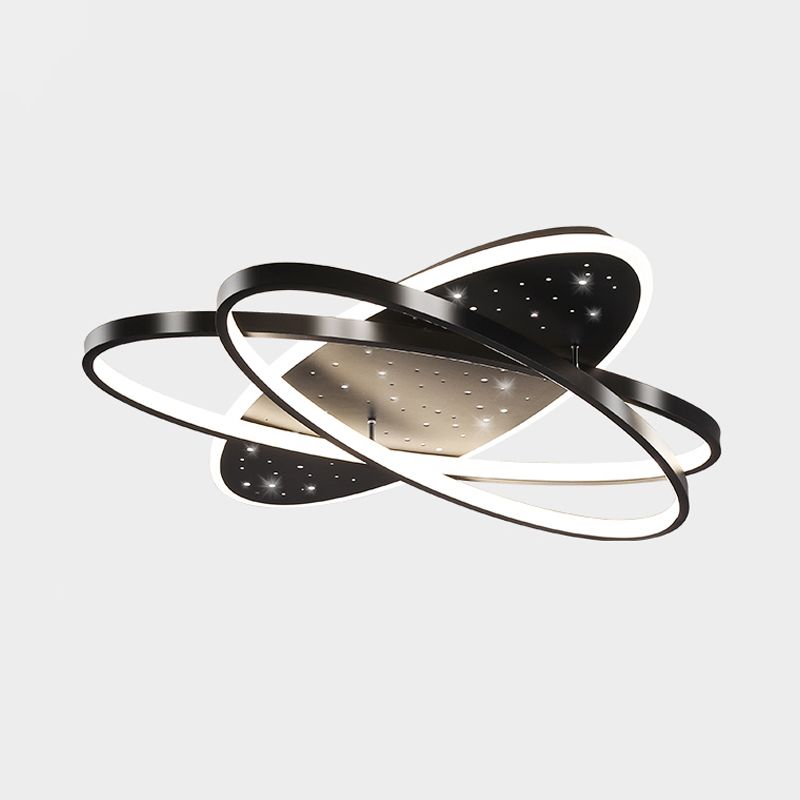 Metallic Oval and Circular Flush Mount Lamp Modern LED Flush Ceiling Light in Black