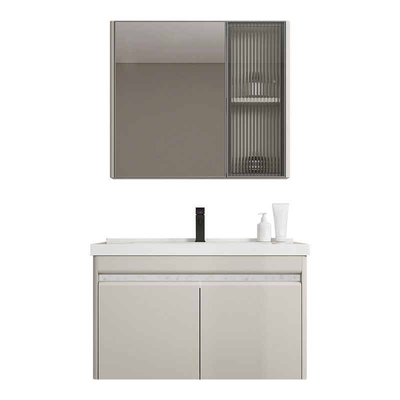 Modern Metal Sink Vanity Wall Mount Khaki Tone Bathroom Vanity with Mirror Cabinet
