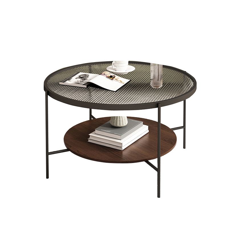 Contemporary Round Coffee Table with Storage and Cross Legs Cocktail Table