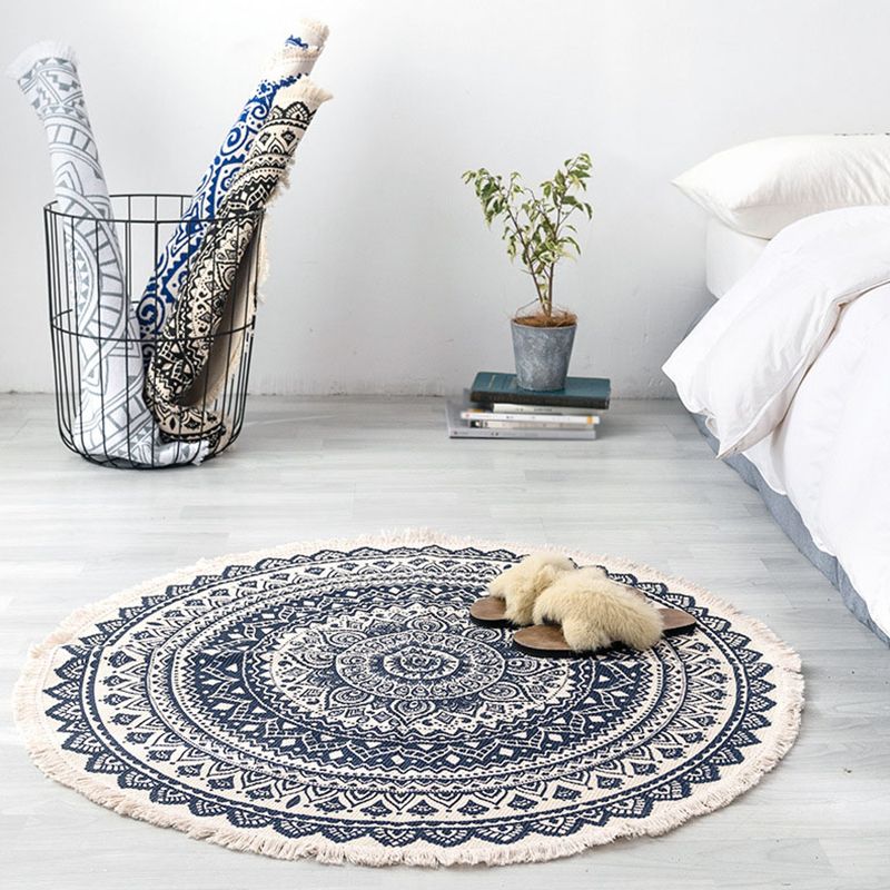 Nostalgia Moroccan Rug Classic Cotton Blend Rug Friendly Washable Carpet with Fringe for Home Decor