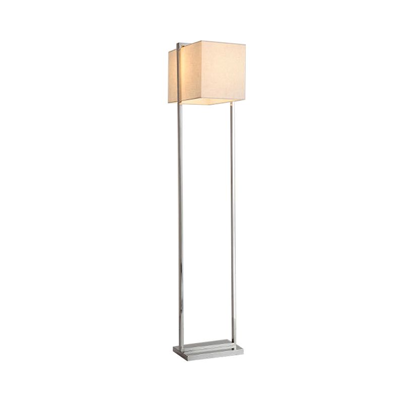 Rectangular Floor Standing Lamp Modernism Fabric Reading Floor Lamp in Beige with Metal Base