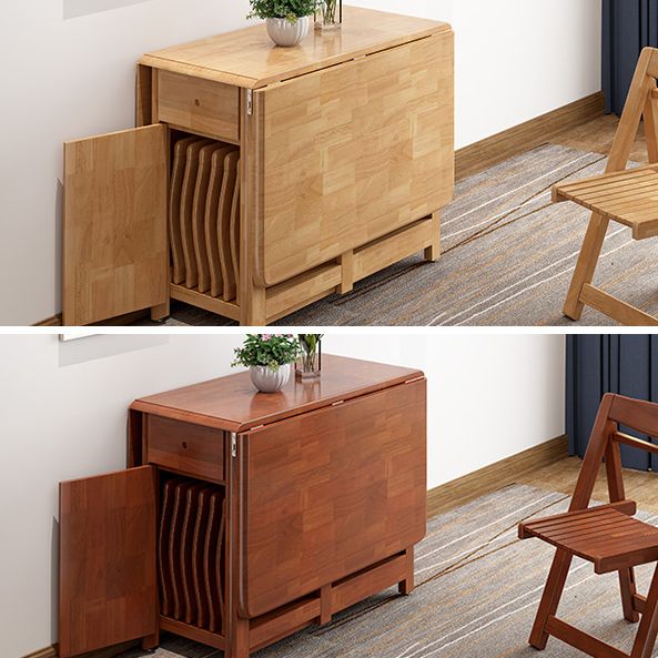 51'' Foldable Rubber Wood Table Medieval Modern Rectangle Table with Storage (only table)