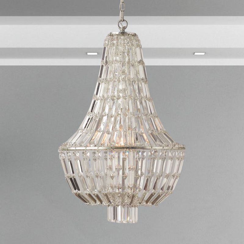 Victorian Empire Kronleuchter Beleuchtung für Villa Treppenhaus Crystal 6 Lichter Anhänger Hängende Lampe im silbernen Finish