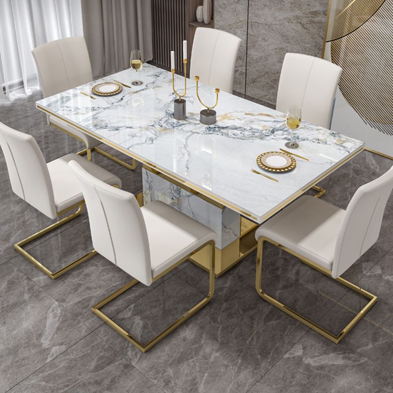 Luxury Sintered Stone Top Table Rectangle Table with Gold Pedestal