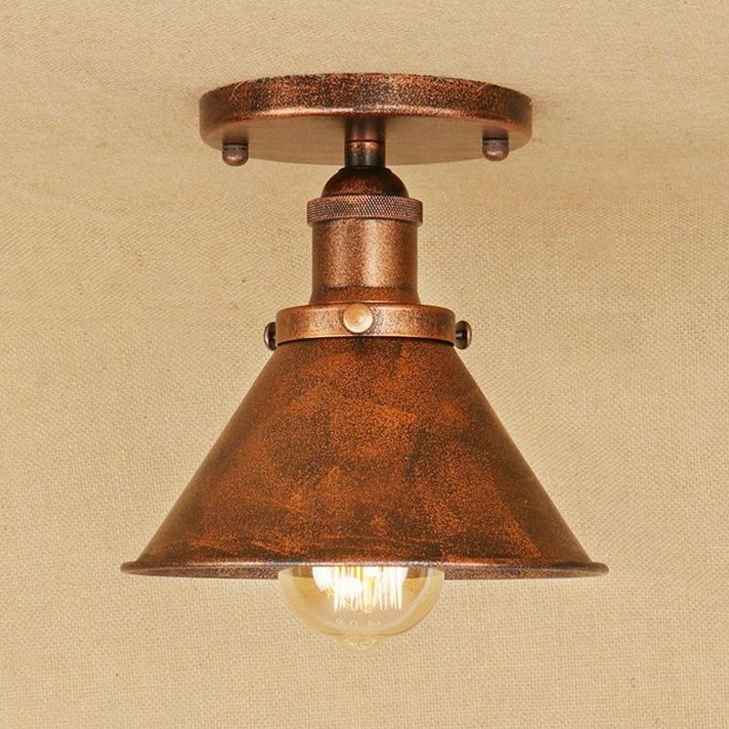 Lámpara semi empotrada cónica metálica, estilo vintage, iluminación de montaje semi empotrada para pasillo de 1 cabezal en latón/cobre