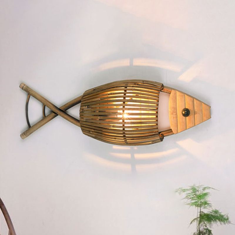 Style de style tropical Design Mur Moup Light Bamboo 1-Light Dining Room Sorpor Éclairage en bois