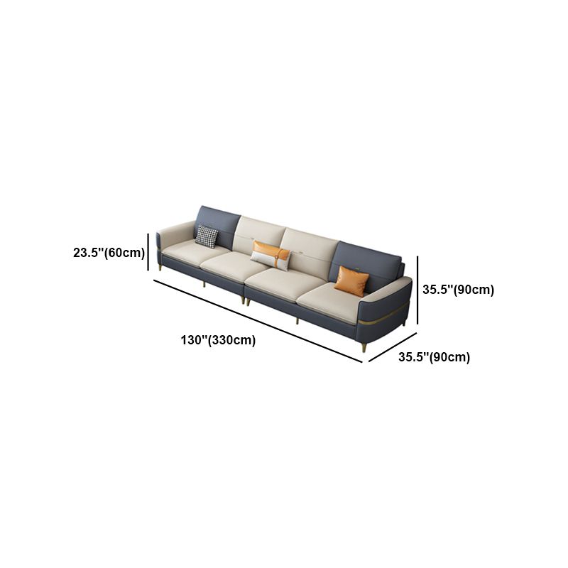 Scandinavian Faux Leather Sofa Square Arm Sofa with 2 Pillows