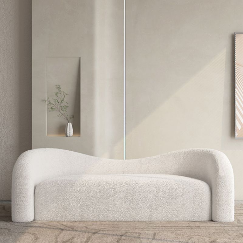 Curved Wool Sofa White Contemporary Sloped Armed Sofa - 33.46" D