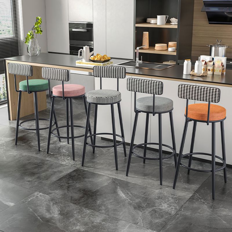Modern Armless Backrest Counter Stool Iron Cafe Bar Stool with Pedal and Cushion