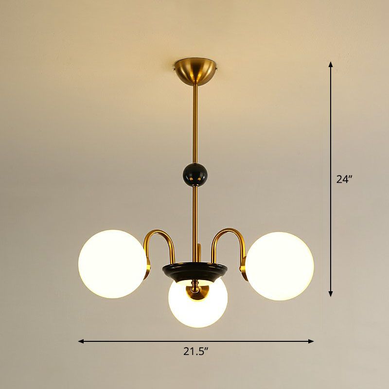 Elfenbein Glasball Kronleuchter postmoderner Schwarz und Messinghängelicht für Esszimmer