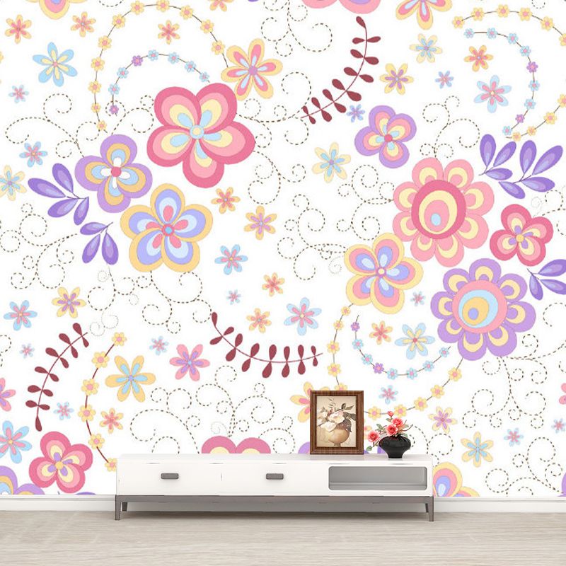 Modernist Flowers Wall Murals Purple and Pink Girls Bedroom Wall Decoration, Custom Size