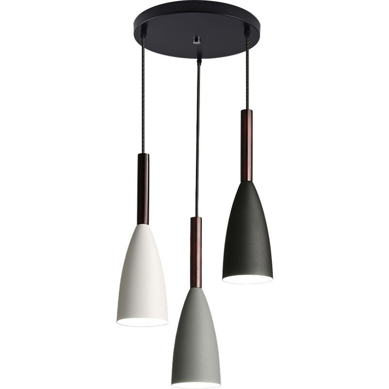 Pendant multi-lumière à teinte conique à 3 légers, luminaire de plafond multi-pendentif en métal minimaliste