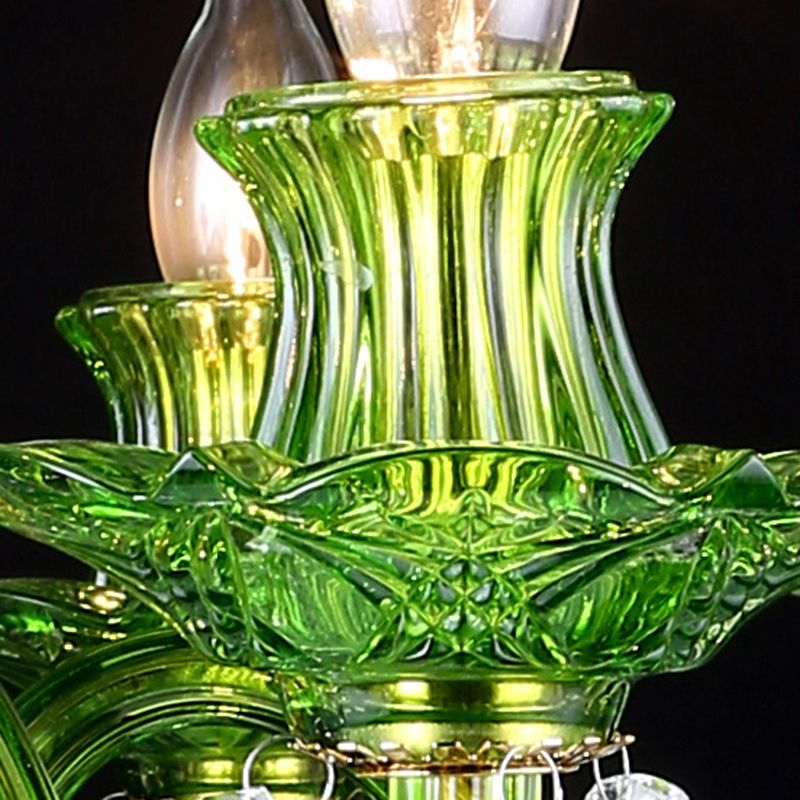 Candle Green Glass Chandelier Lamp Traditional 6 Heads Dining Room Hanging Ceiling Light with Crystal Drip Decoration