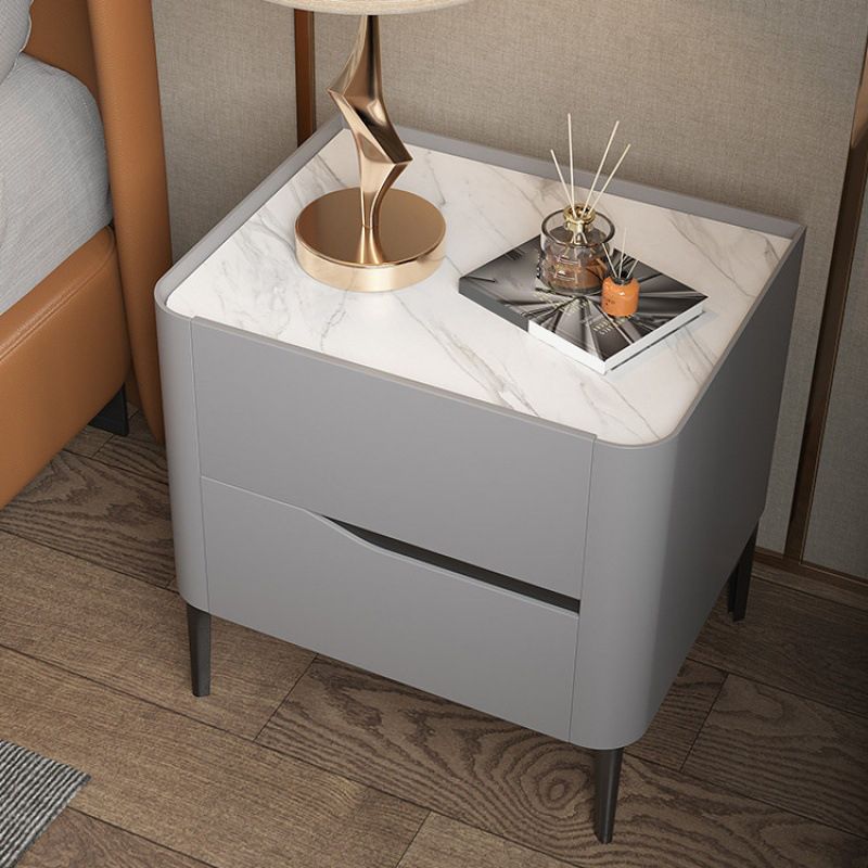 2 - Drawer Contemporary Accent Table Nightstand Antique Finish Bedside Cabinet