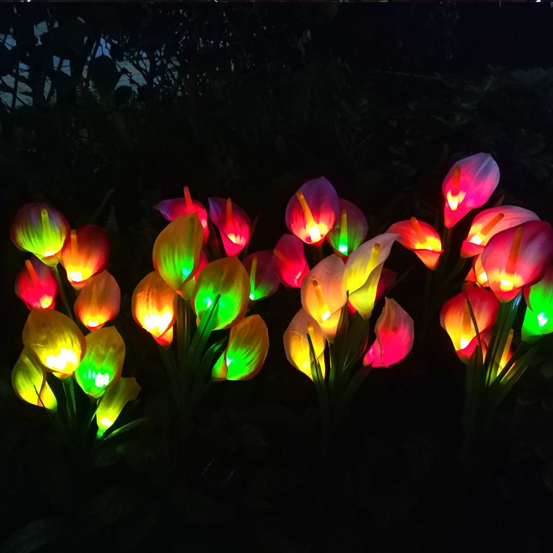 Calla Lily Backyard Solar Ground Lighting Plastic 4 Heads Artistic LED Landscape Light