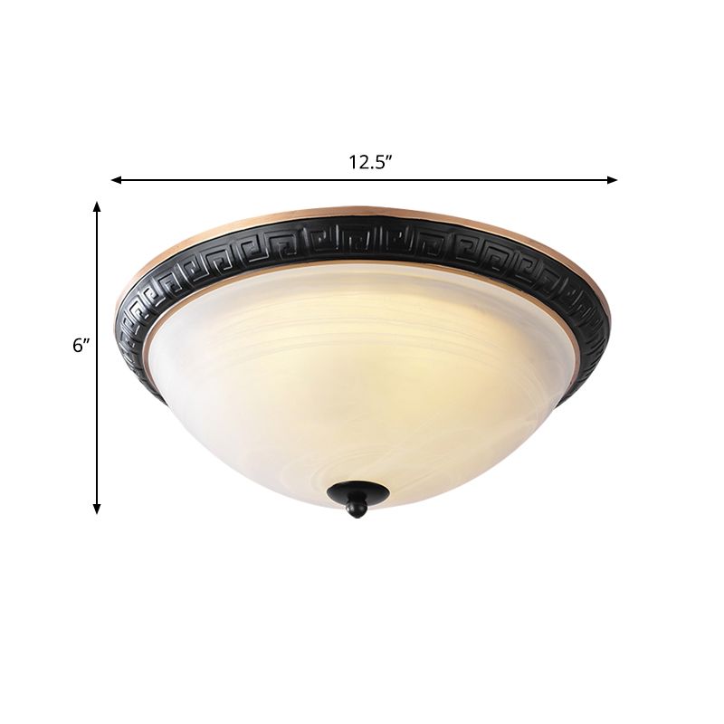 Black Bowl Shape Flush Mount Lamp Classic Milky Glass 12.5"/16" Wide 3 Lights Study Room Ceiling Fixture