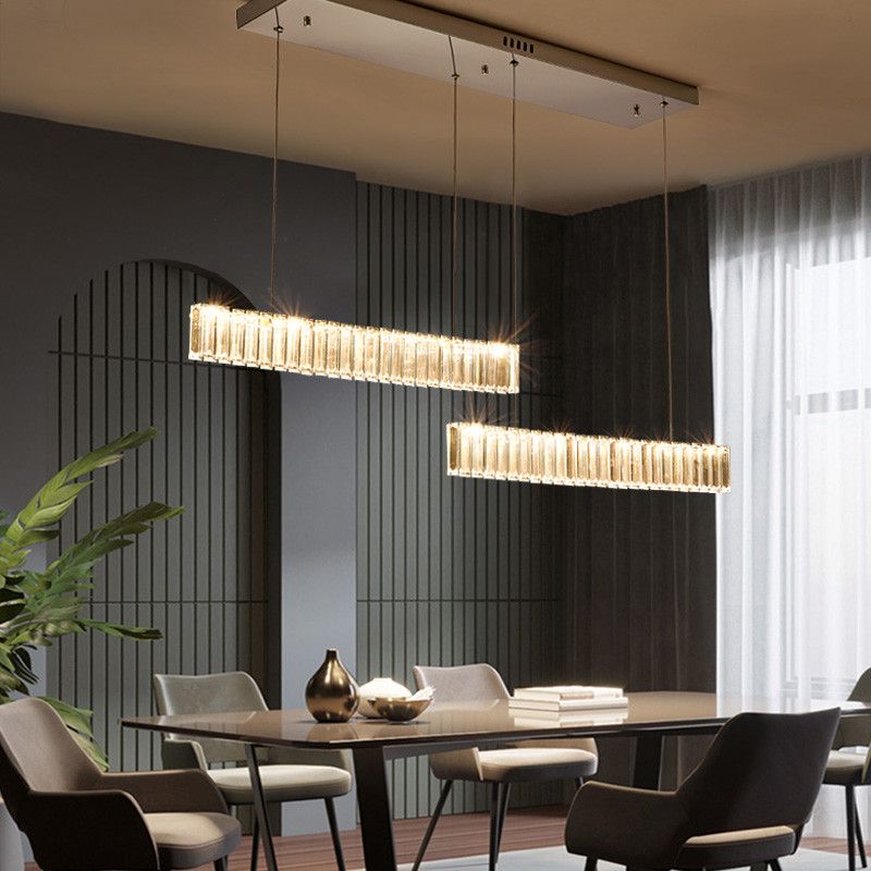 Contemporary Island Light Linear Crystal Island Chandelier Lights for Kitchen