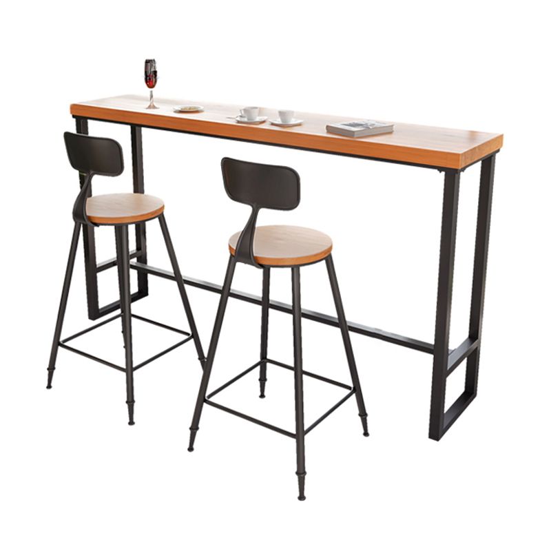 Solid Wood Bar Table Industrial Rectangle Bar Table with Black Legs