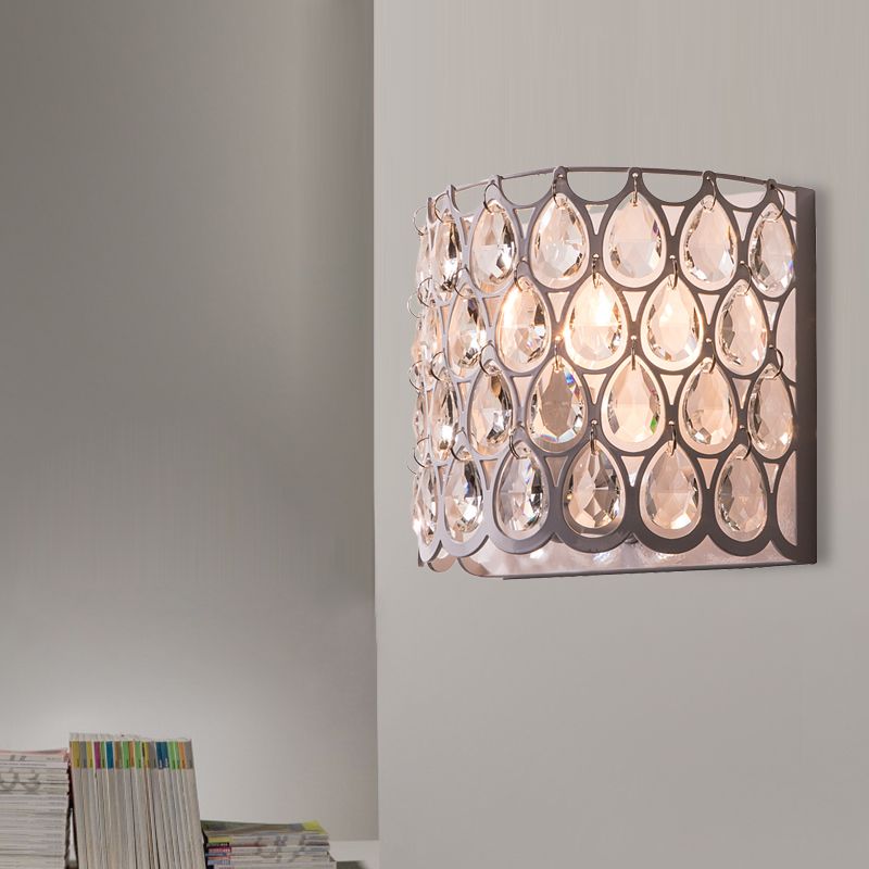 Wit halfcilinder sconce platteland kristal 1 lichte slaapkamer muurverlichting armatuur