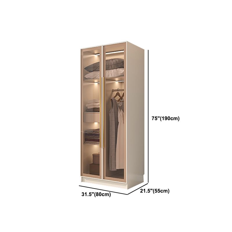 Contemporary Style Wardrobe Armoire Glass Door Armoire with Garment Rod for Home