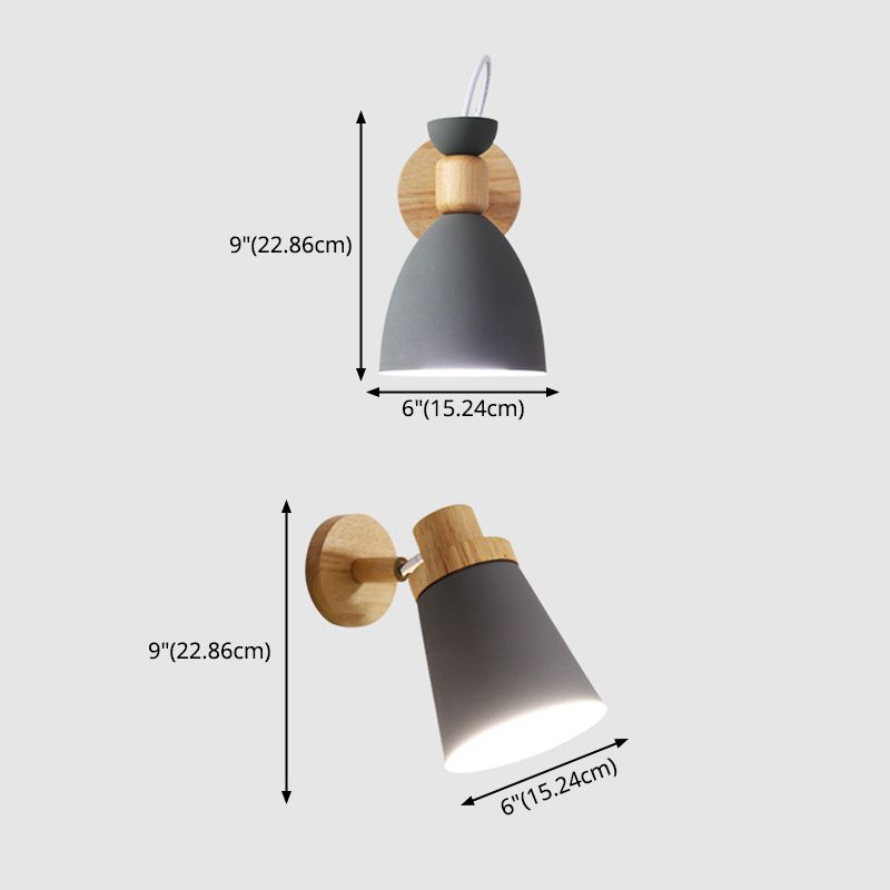 Lámpara de pared de pared de macarrón creativo moderno Luz de pared geométrica de madera con sombra de hierro forjado