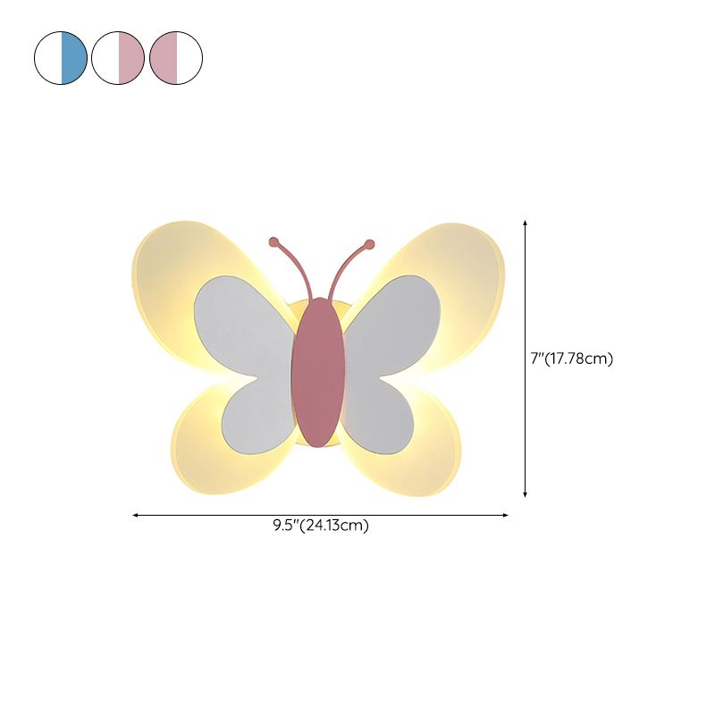 Metal Butterfly Shape Wall Light Kid Style 2 Lights Wall Light Sconce