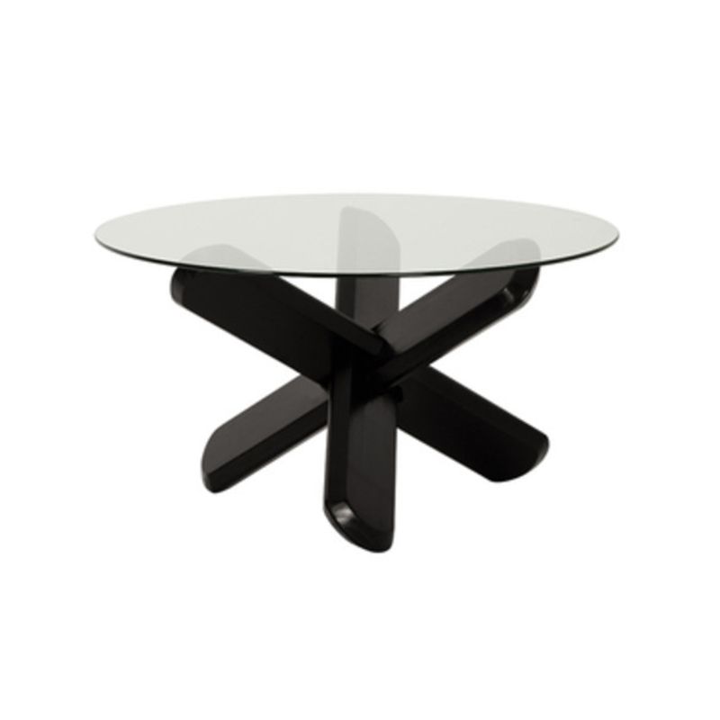 Round 1 Single Coffee Table Tempered Glass Top 3 Legs Wood Cocktail Table