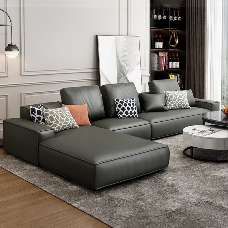 Modern Faux Leather Loose Back Sofa with Chaise Square Arm Sofa - 70.87" D