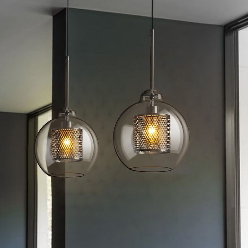 1 Light Orb Pendant Light Contemporary Clear Glass Metal Ceiling Hanging Light for Dining Room