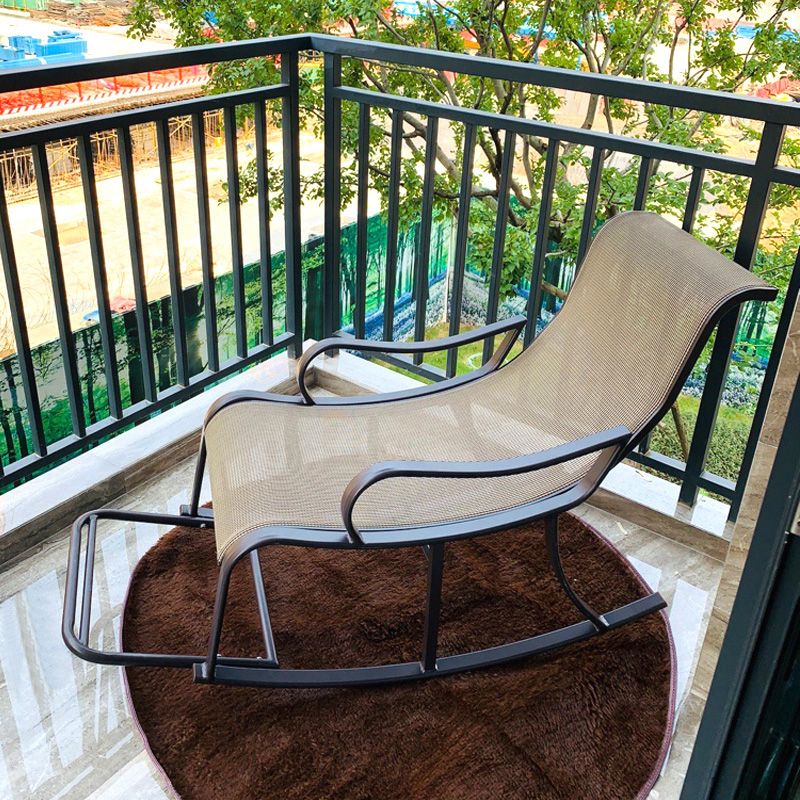 Rattan and Metal Rocker Chair Contemporary Spindle Rocking Accent Chair for Outdoor