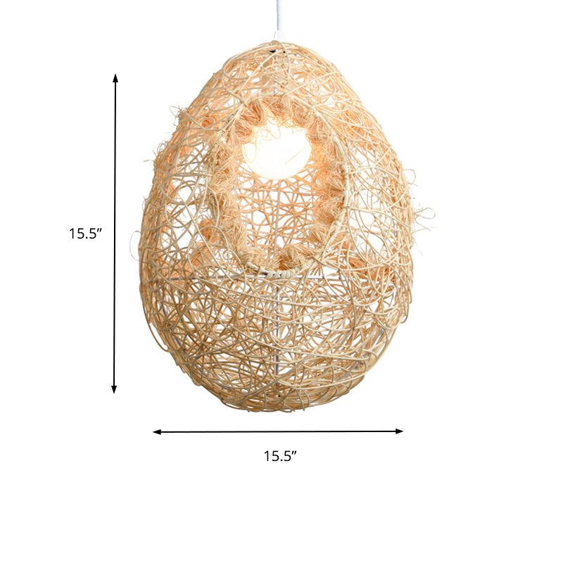 Pendante tissée en forme d'oeuf en rotin tissé pour le restaurant Rustique une lampe suspendue à une ampoule en beige