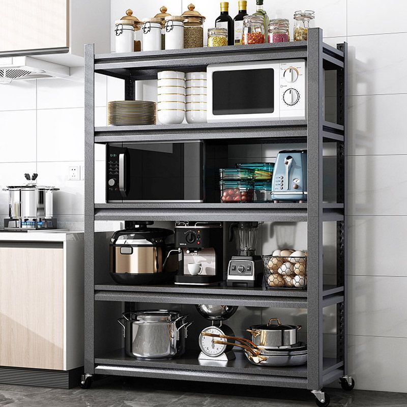 Rolling Open Shelves Kitchen Trolley Metal Prep Table in Black