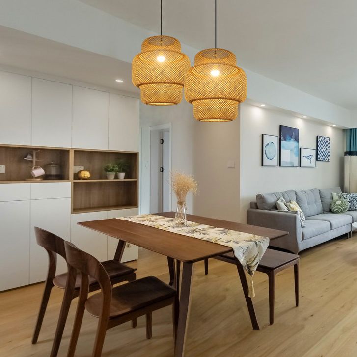 Bamboo Lantern Suspension Pendant Light Asia Style Beige Pendant Lighting Fixture