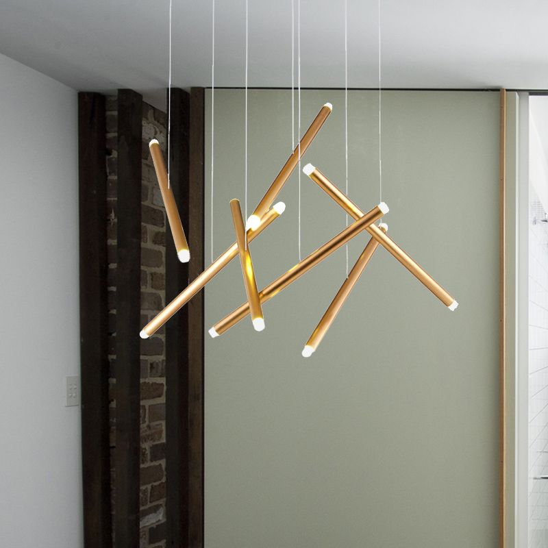 Brown/Gold/Rose Gold Flute Cluster Pendant Light Simple Style 7 Lights Metal Pendant Light for Dining Room in Warm/White