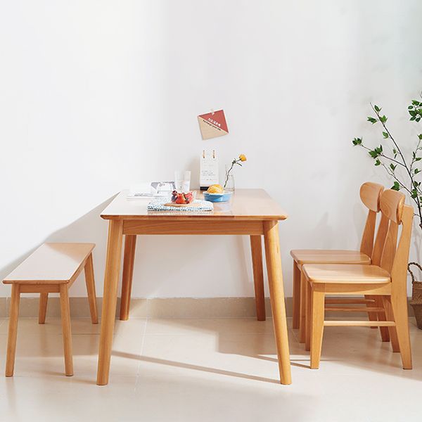 Rectangle Solid Wood Dining Table Modern Beech Wood Table in Nature with 4 Legs
