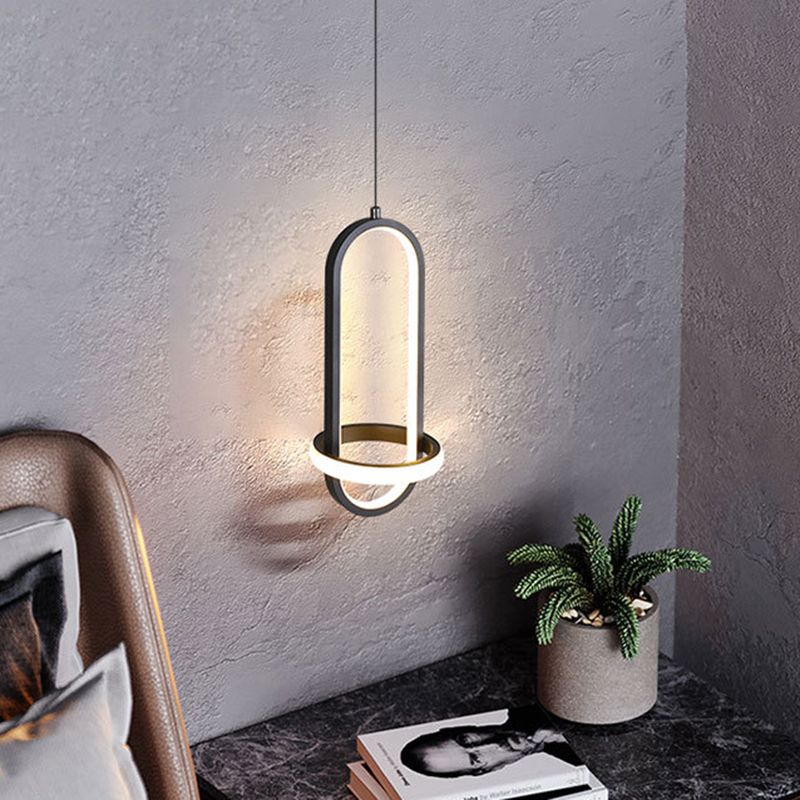 Black Geometrical Hanging Light Fixture Simple LED Metal Hanging Pendant Light for Bedroom