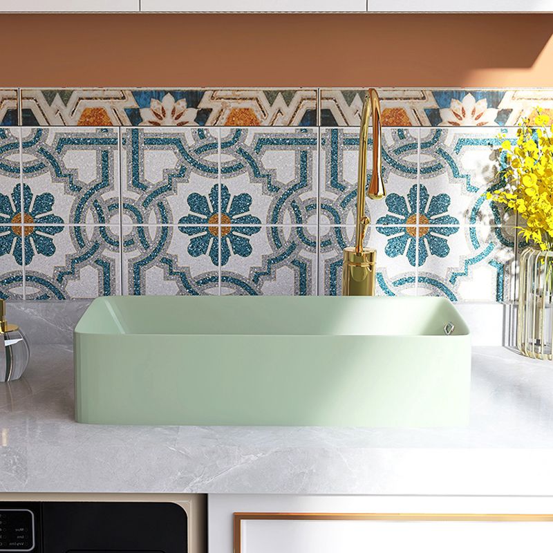 Contemporary Bathroom Sink with Single Faucet Hole Porcelain Rectangular Vessel